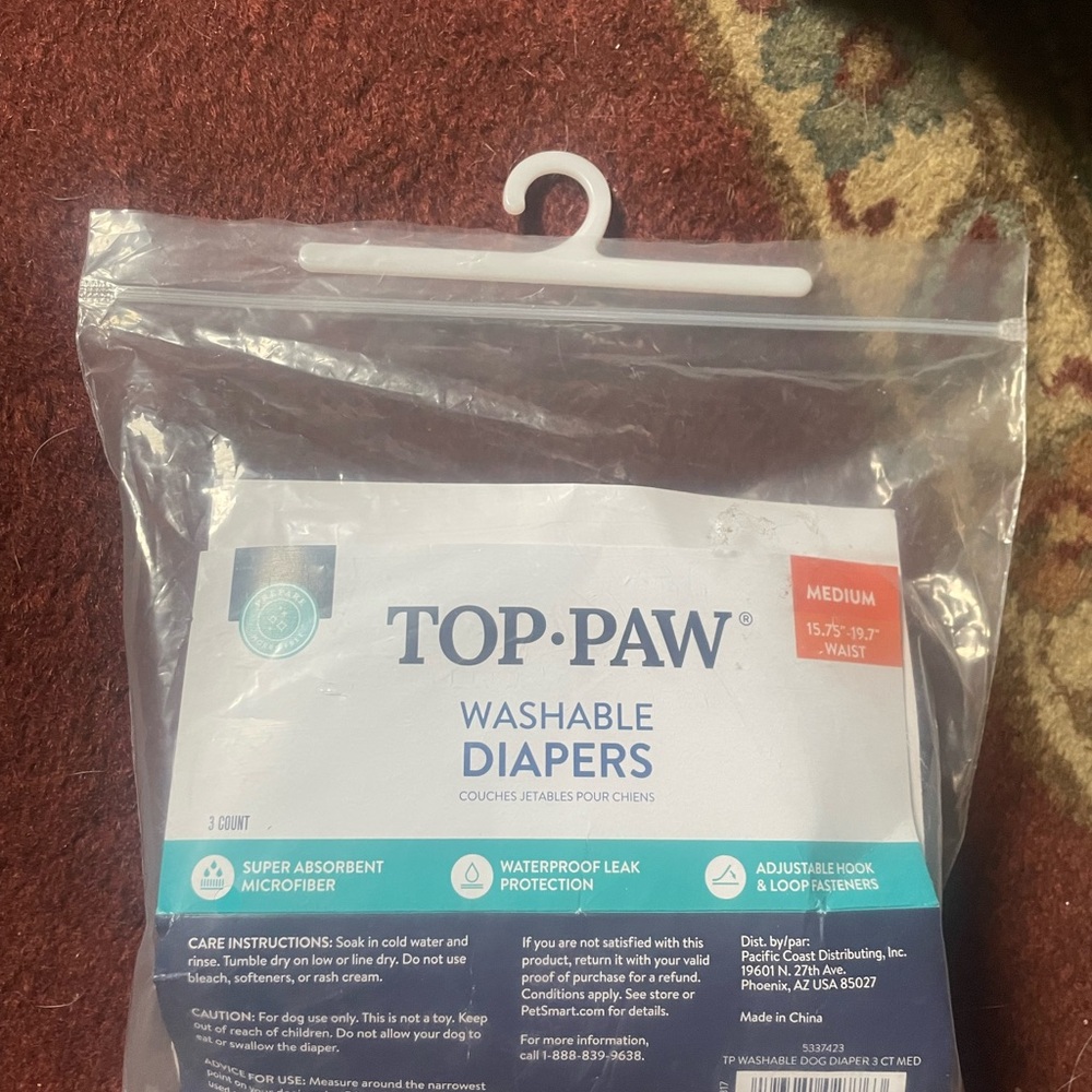 Top Paw Washable Dog Diapers - Medium, White and Blue